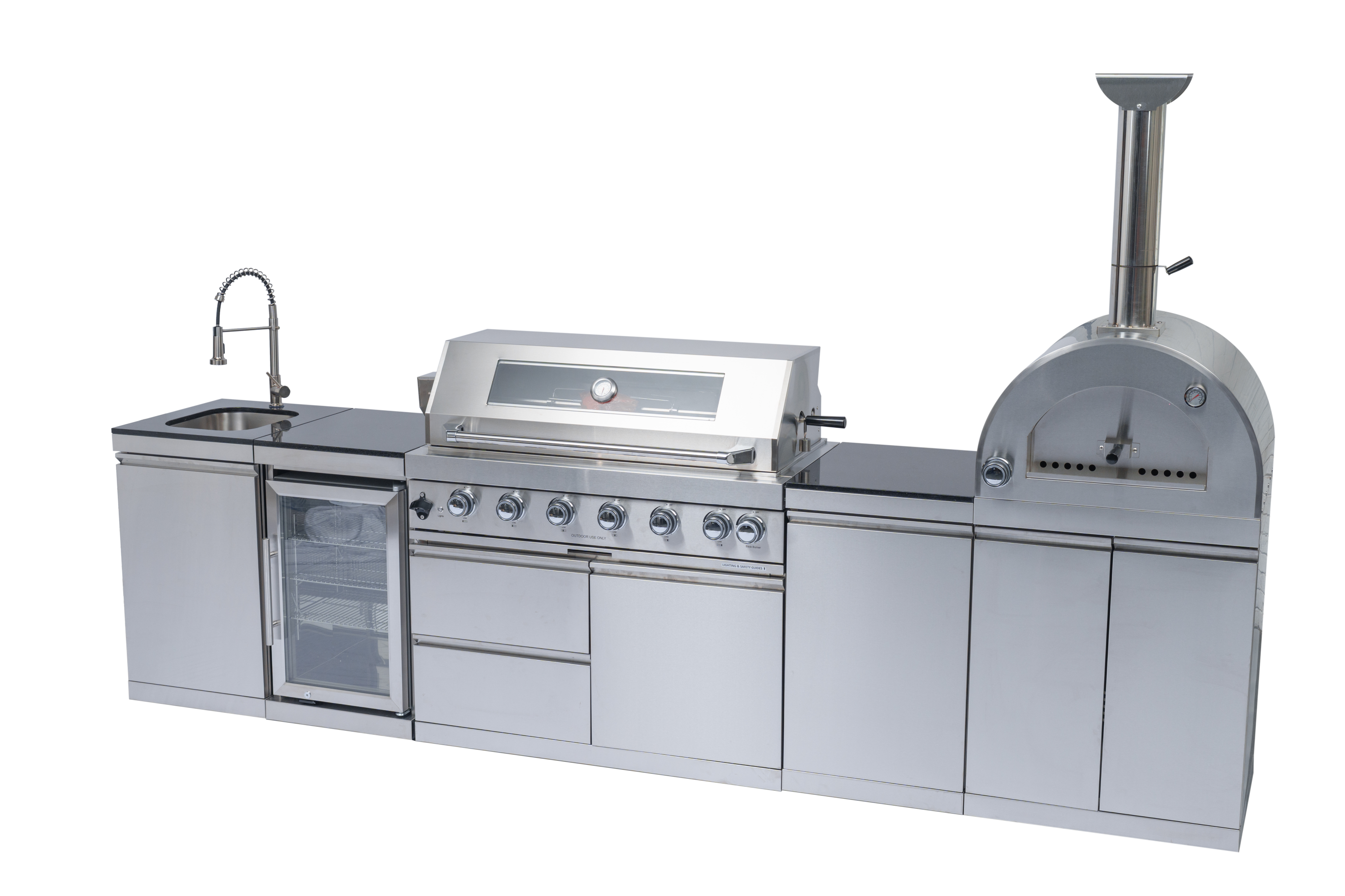 128" 120,000 BTU 6-Burner Outdoor Kitchen Island Grill with Pizza Oven