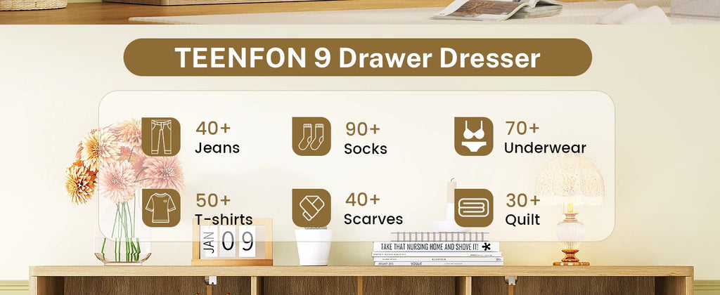 Dresser for Bedroom with 9 Drawers