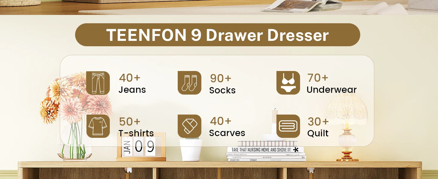 Dresser for Bedroom with 9 Drawers