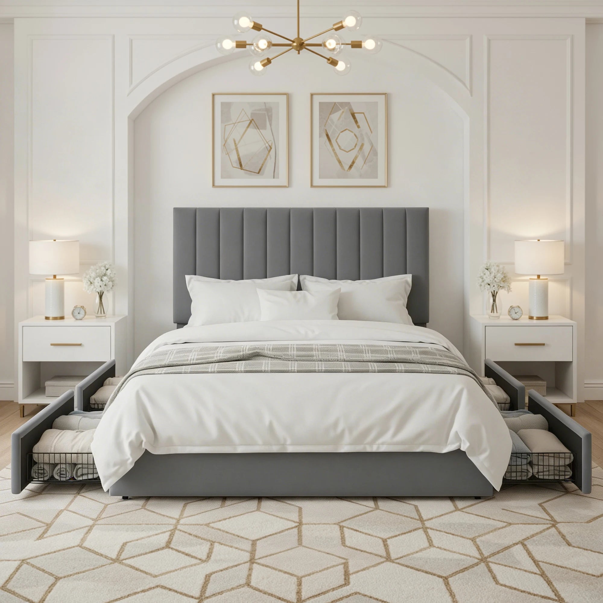 Velvet Storage Bed Frame with Adjustable Headboard