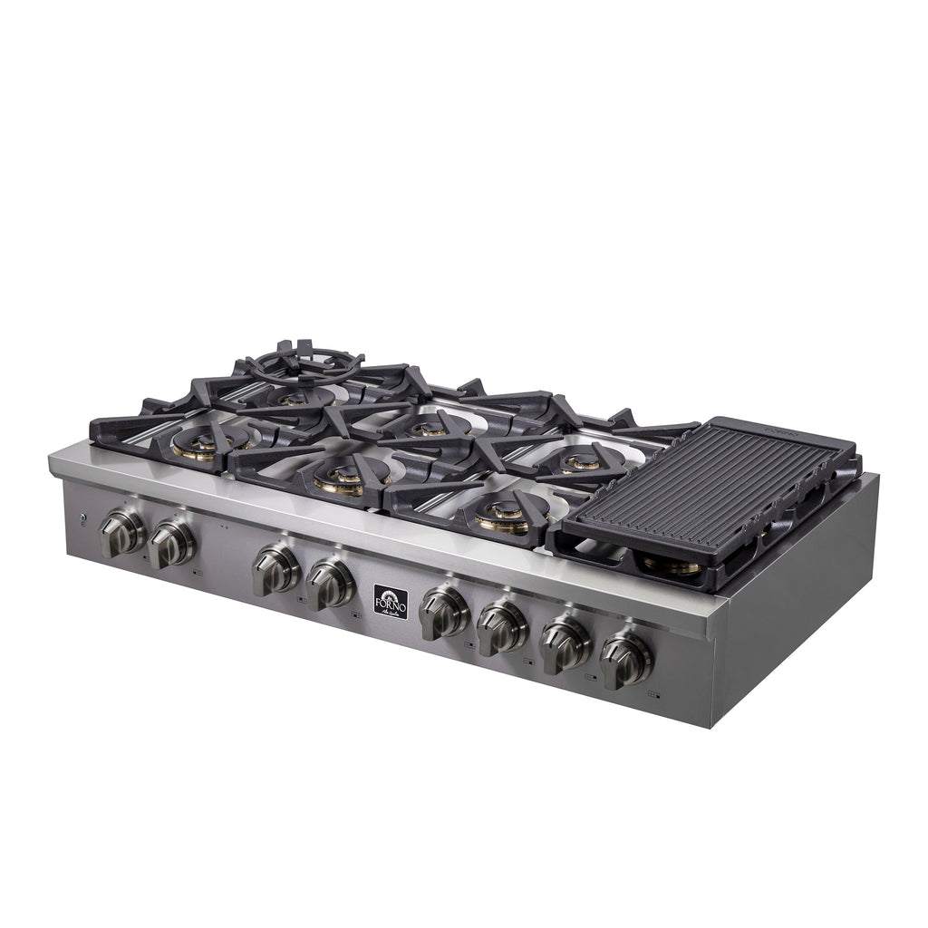 Forno Spezia Alta Qualita 48-Inch Pro-Style Gas Rangetop, Stainless Steel, 8 Sealed Burners, Continuous Cast Iron Grates, High Heat Output