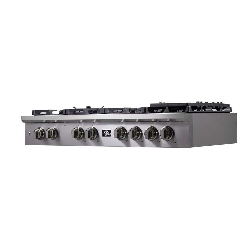 Forno Spezia Alta Qualita 48-Inch Pro-Style Gas Rangetop, Stainless Steel, 8 Sealed Burners, Continuous Cast Iron Grates, High Heat Output
