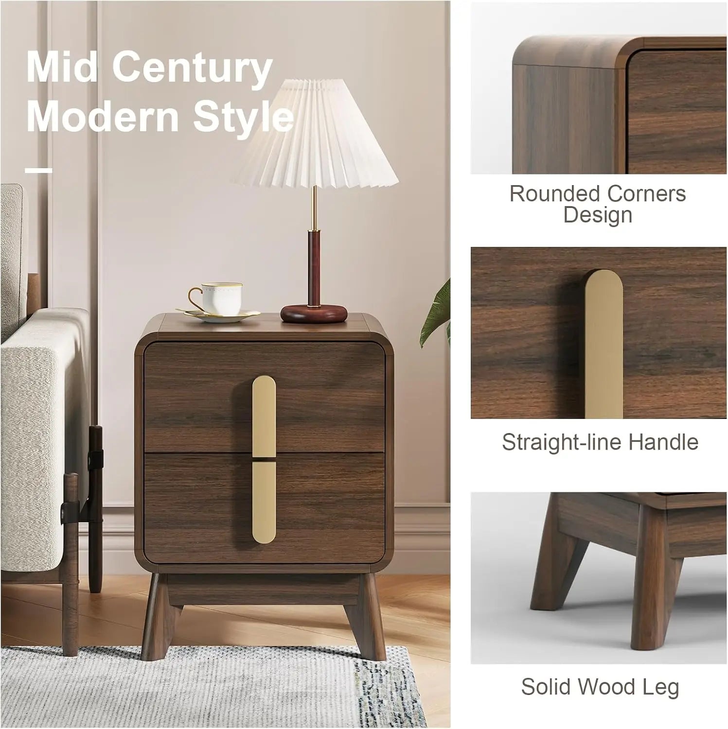 Mid Century Modern Nightstand Set of 2