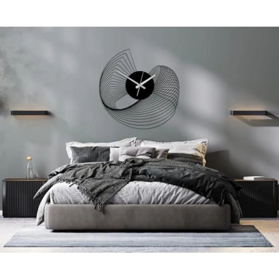 Large Metal Wall Clock for Living Room, Office Contemporary Home Decor Modern Kinetic Sculpture in Silver, Silent Geometric Des
