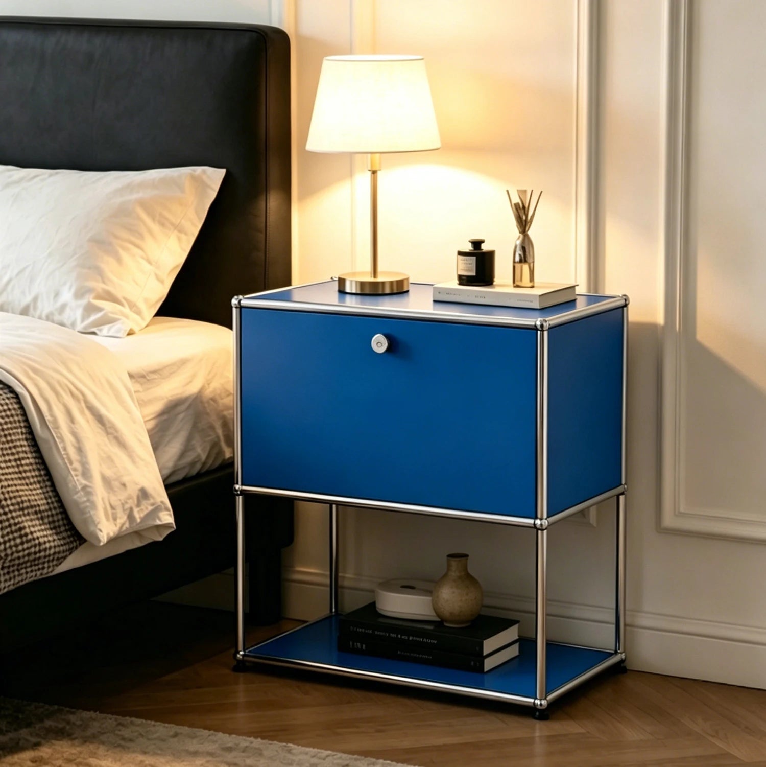 Nightstand Chrome Metal Side End Table