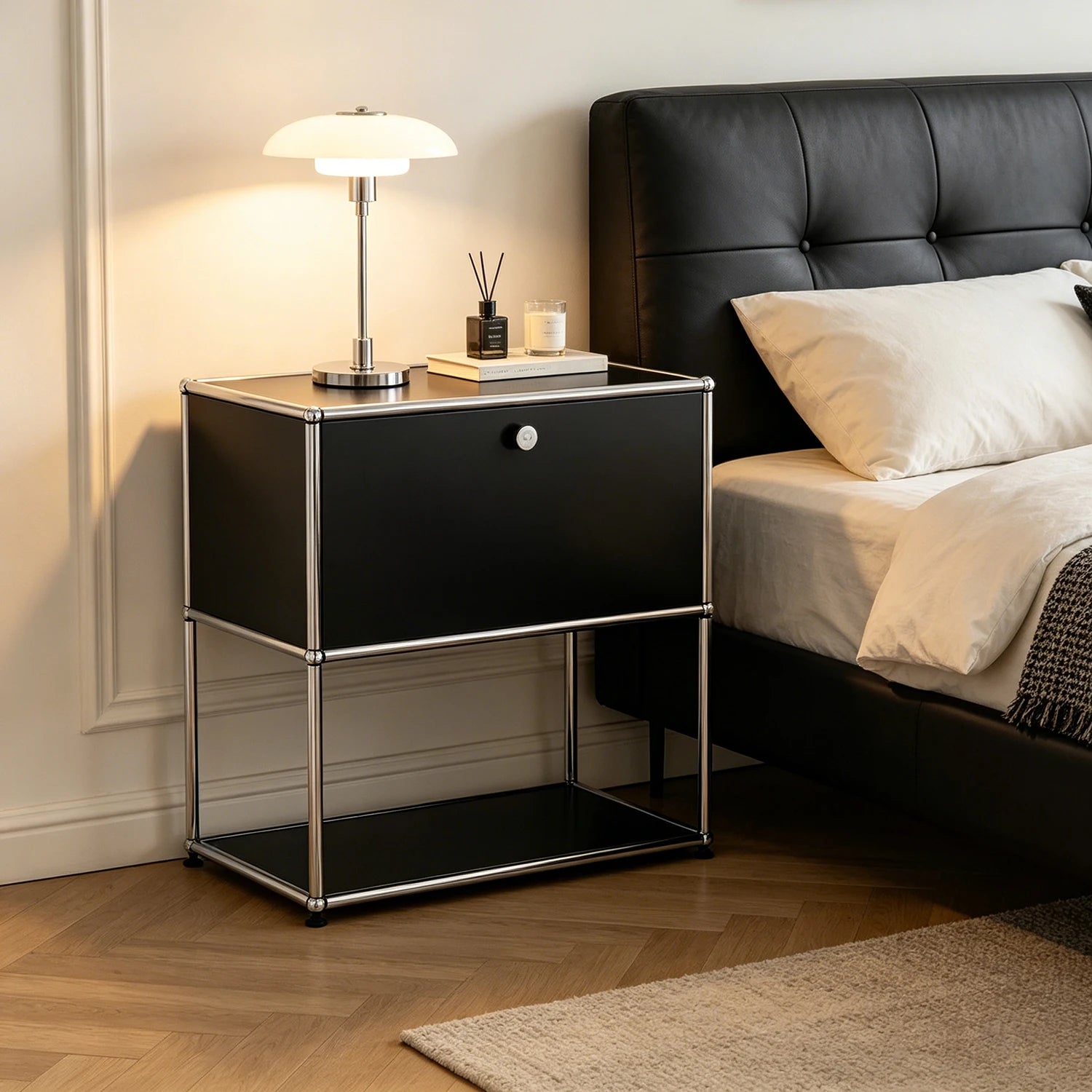 Nightstand Chrome Metal Side End Table