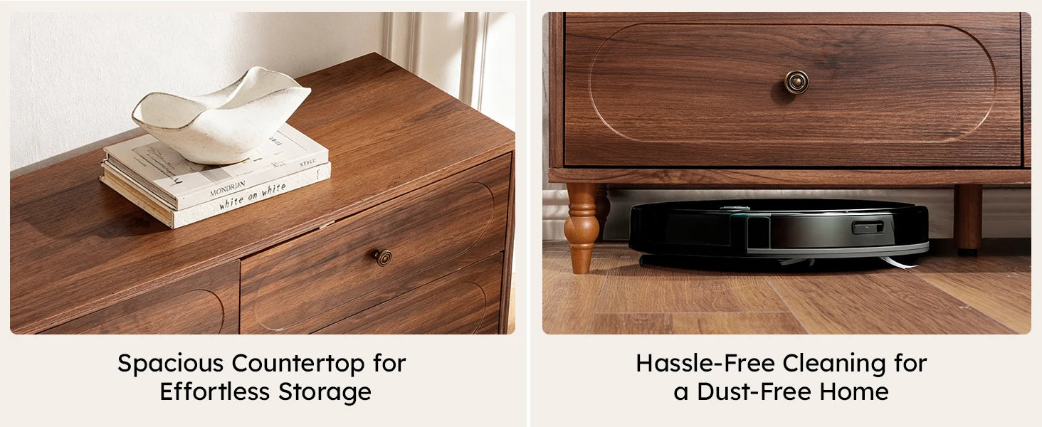 Stylish Mid-Century Modern 6-Drawer Dresser – 47” Wide Dark Walnut Wood Chest with Solid Legs, Elegant Storage for Bedroom & Living Room