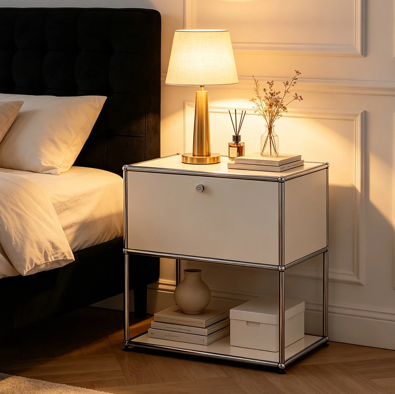 Nightstand Chrome Metal Side End Table