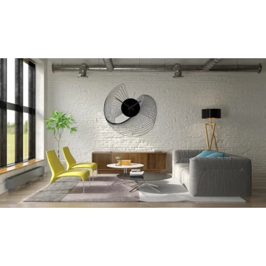 Large Metal Wall Clock for Living Room, Office Contemporary Home Decor Modern Kinetic Sculpture in Silver, Silent Geometric Des