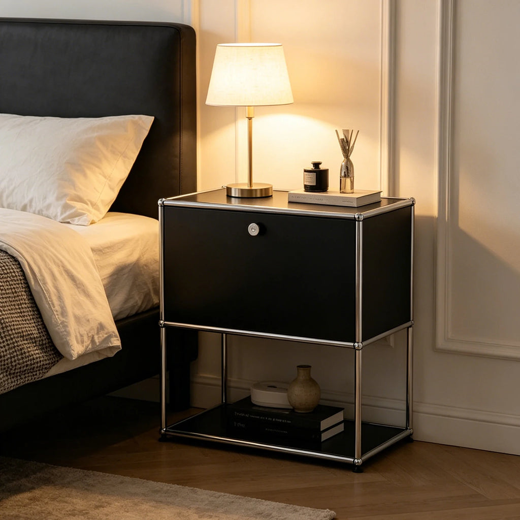 Nightstand Chrome Metal Side End Table