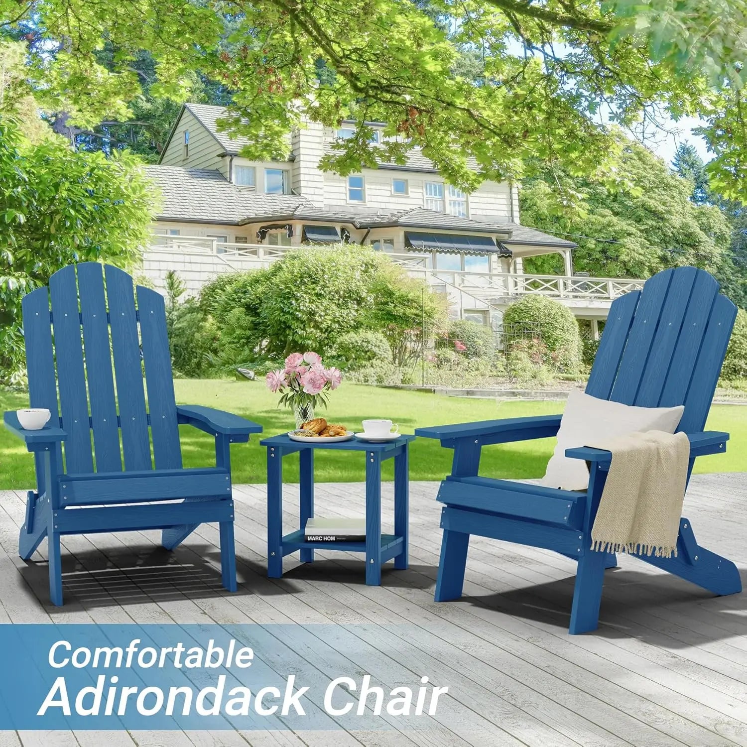 Set of 2 Folding Adirondack Chairs Outdoor Easy to Assemble Comfortable All Weather Patio Seating, Customized