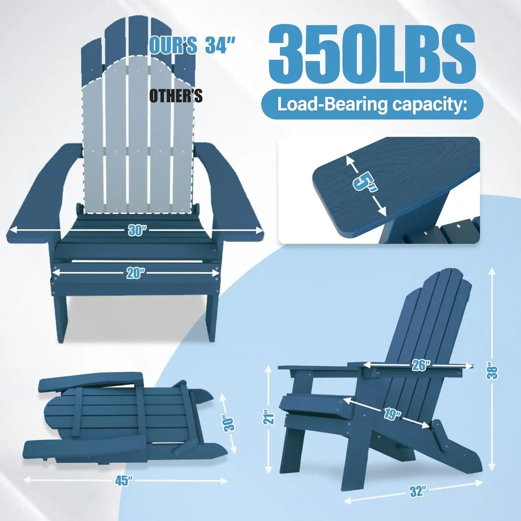 Set of 2 Folding Adirondack Chairs Outdoor Easy to Assemble Comfortable All Weather Patio Seating, Customized
