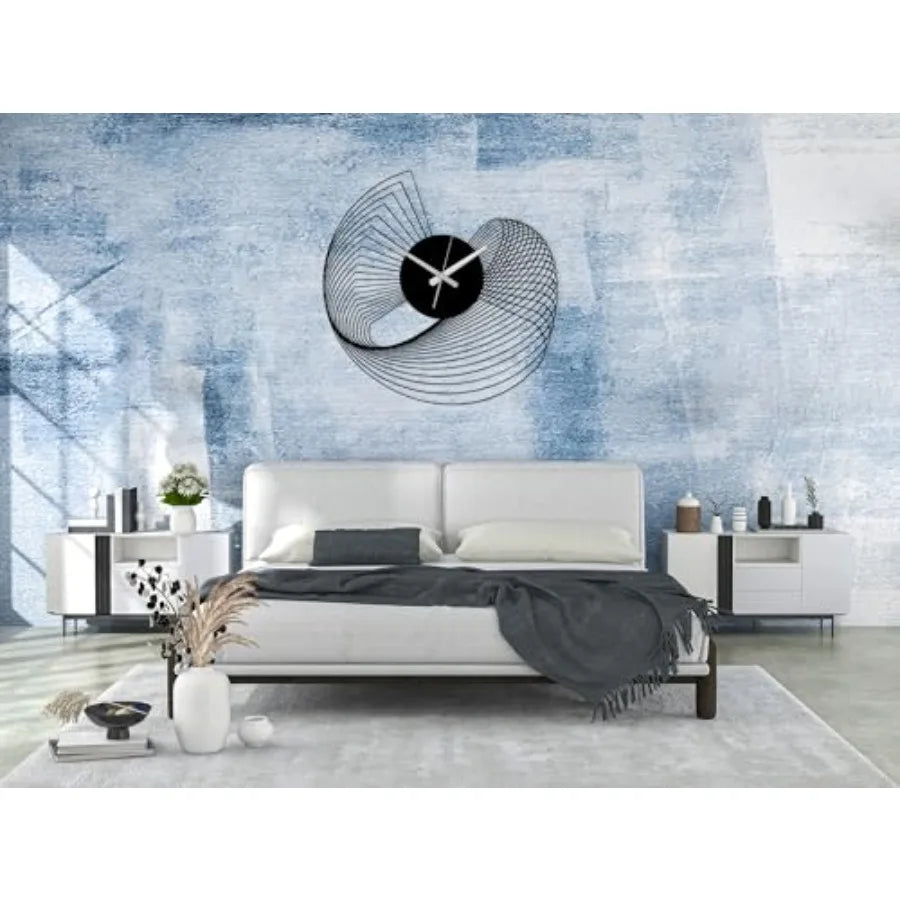 Large Metal Wall Clock for Living Room, Office Contemporary Home Decor Modern Kinetic Sculpture in Silver, Silent Geometric Des
