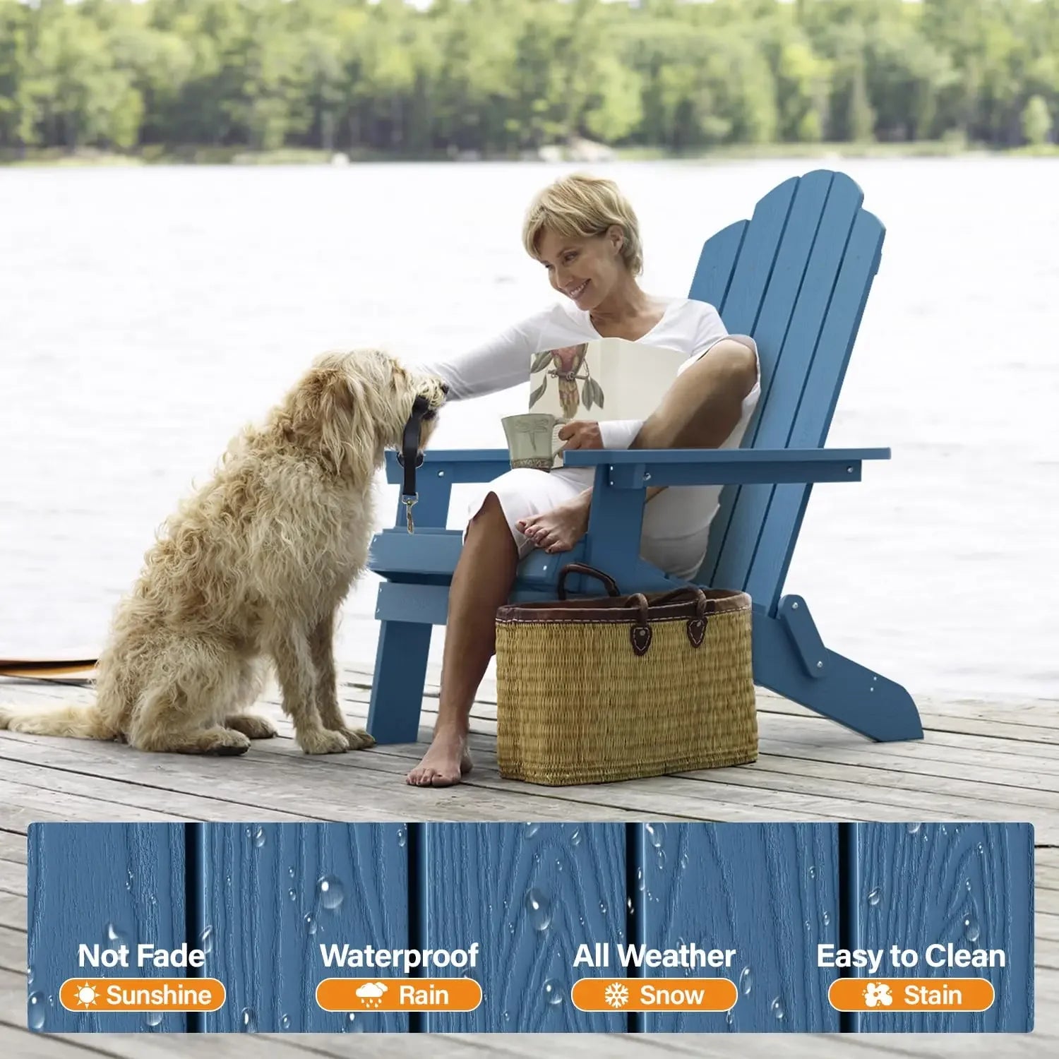 Set of 2 Folding Adirondack Chairs Outdoor Easy to Assemble Comfortable All Weather Patio Seating, Customized