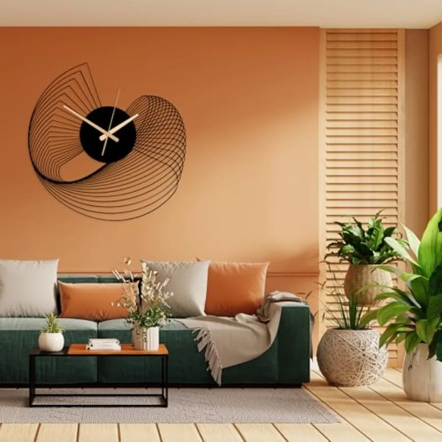 Large Metal Wall Clock for Living Room, Office Contemporary Home Decor Modern Kinetic Sculpture in Silver, Silent Geometric Des