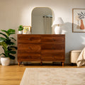 Stylish Mid-Century Modern 6-Drawer Dresser – 47” Wide Dark Walnut Wood Chest with Solid Legs, Elegant Storage for Bedroom & Living Room