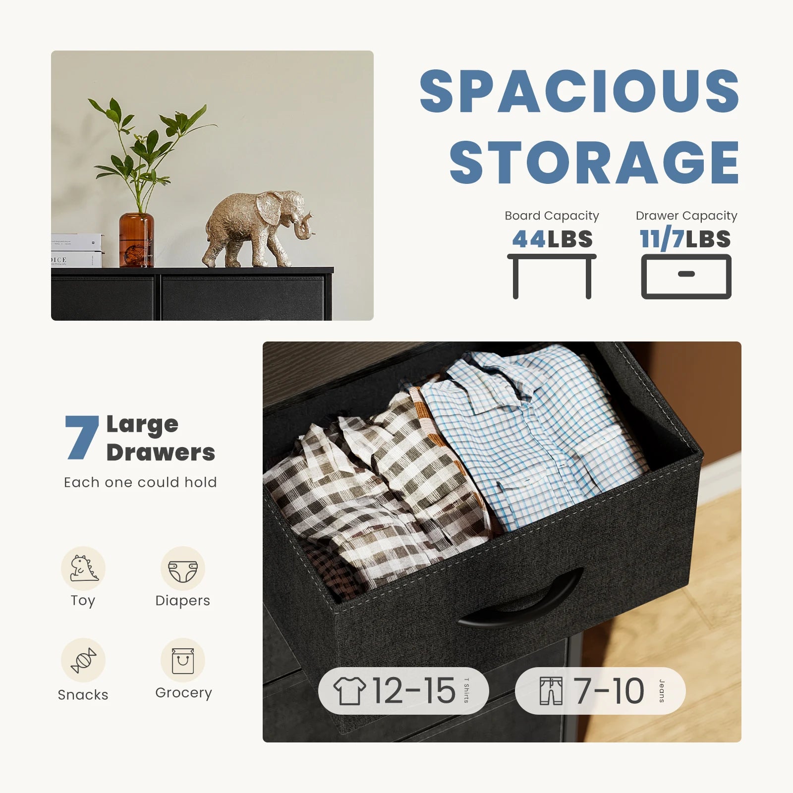 Dresser with 7 cloth drawers



Length
110.00
Width
32.00
Height
14.00
unit
Organization
gigis-home-decor-shop:sser For Bedroom 7 Fabric Drawers