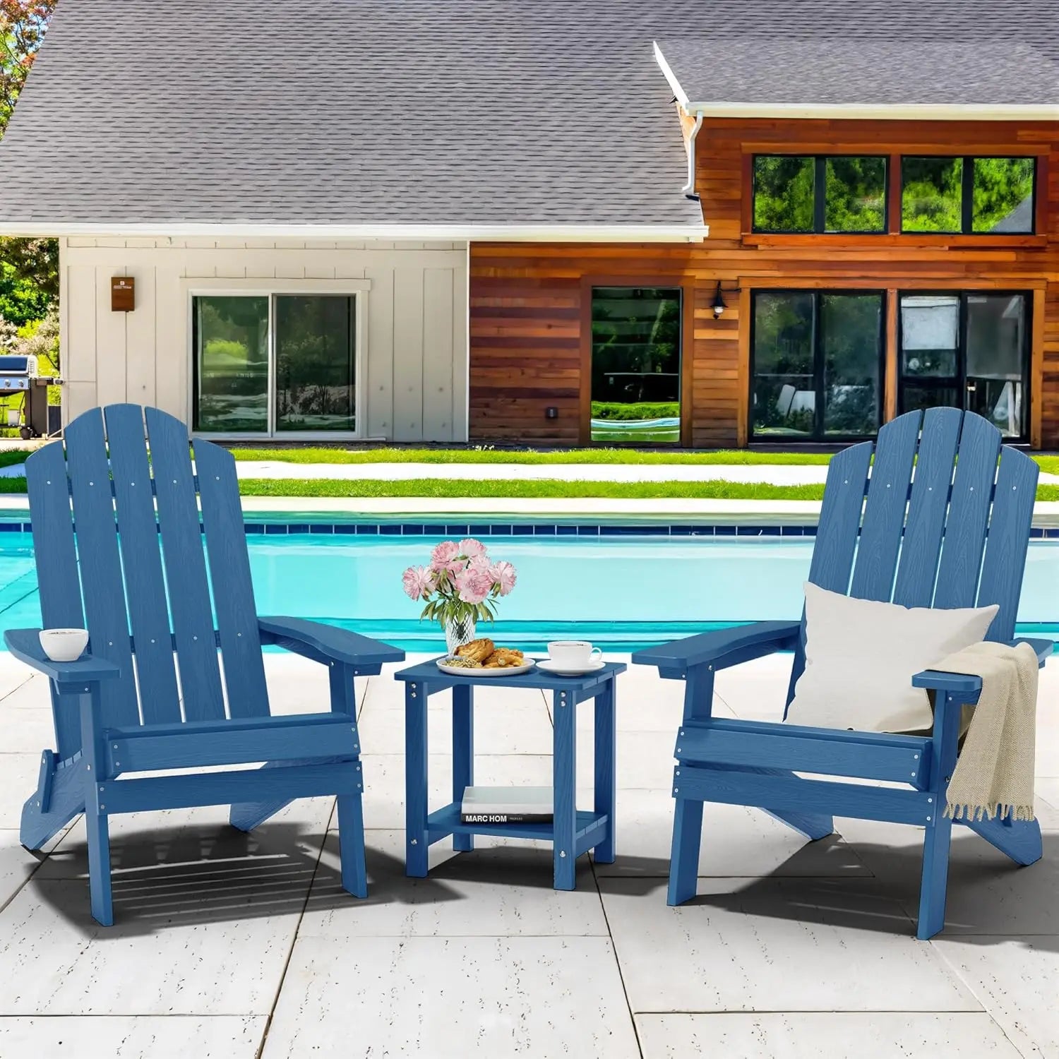Set of 2 Folding Adirondack Chairs Outdoor Easy to Assemble Comfortable All Weather Patio Seating, Customized