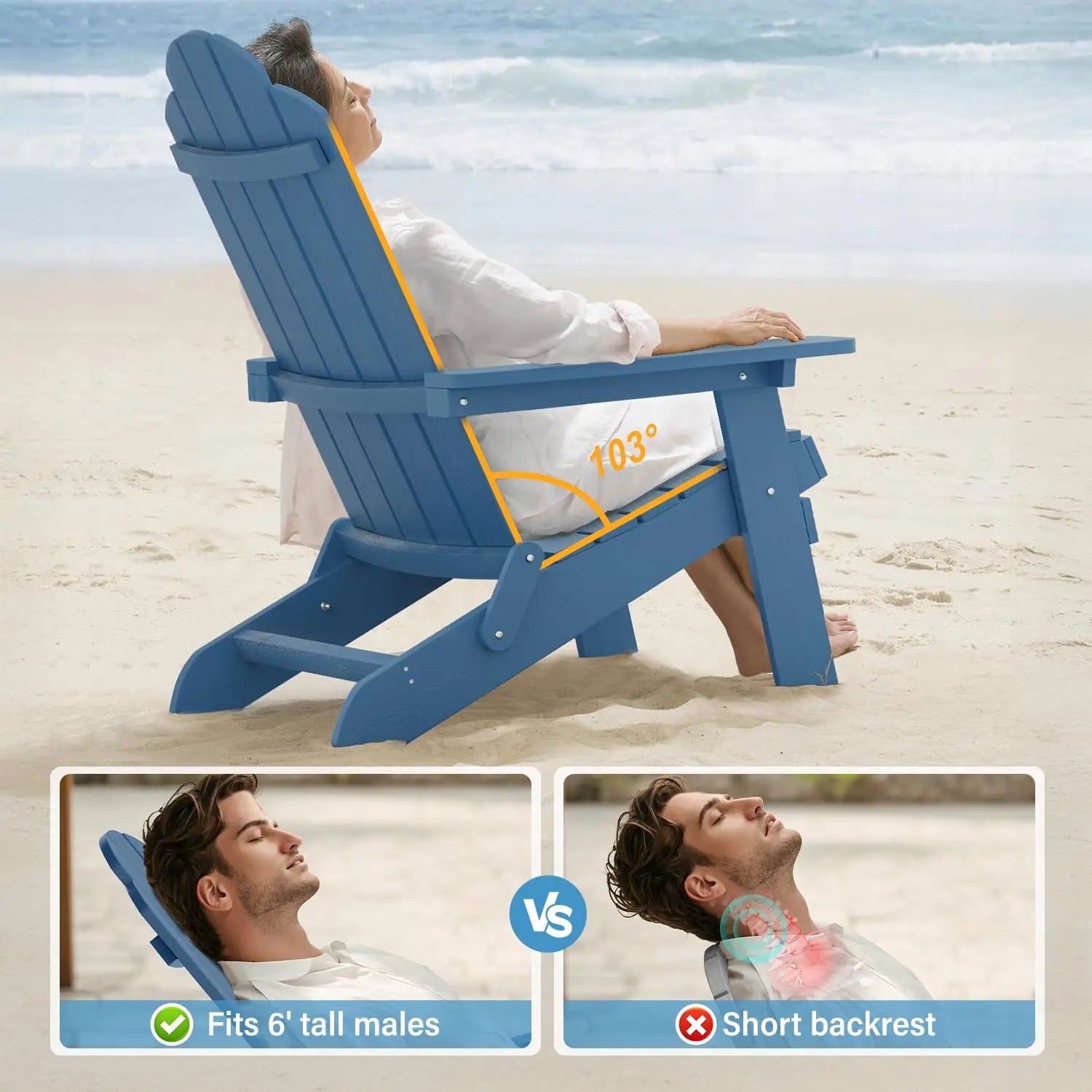 Set of 2 Folding Adirondack Chairs Outdoor Easy to Assemble Comfortable All Weather Patio Seating, Customized