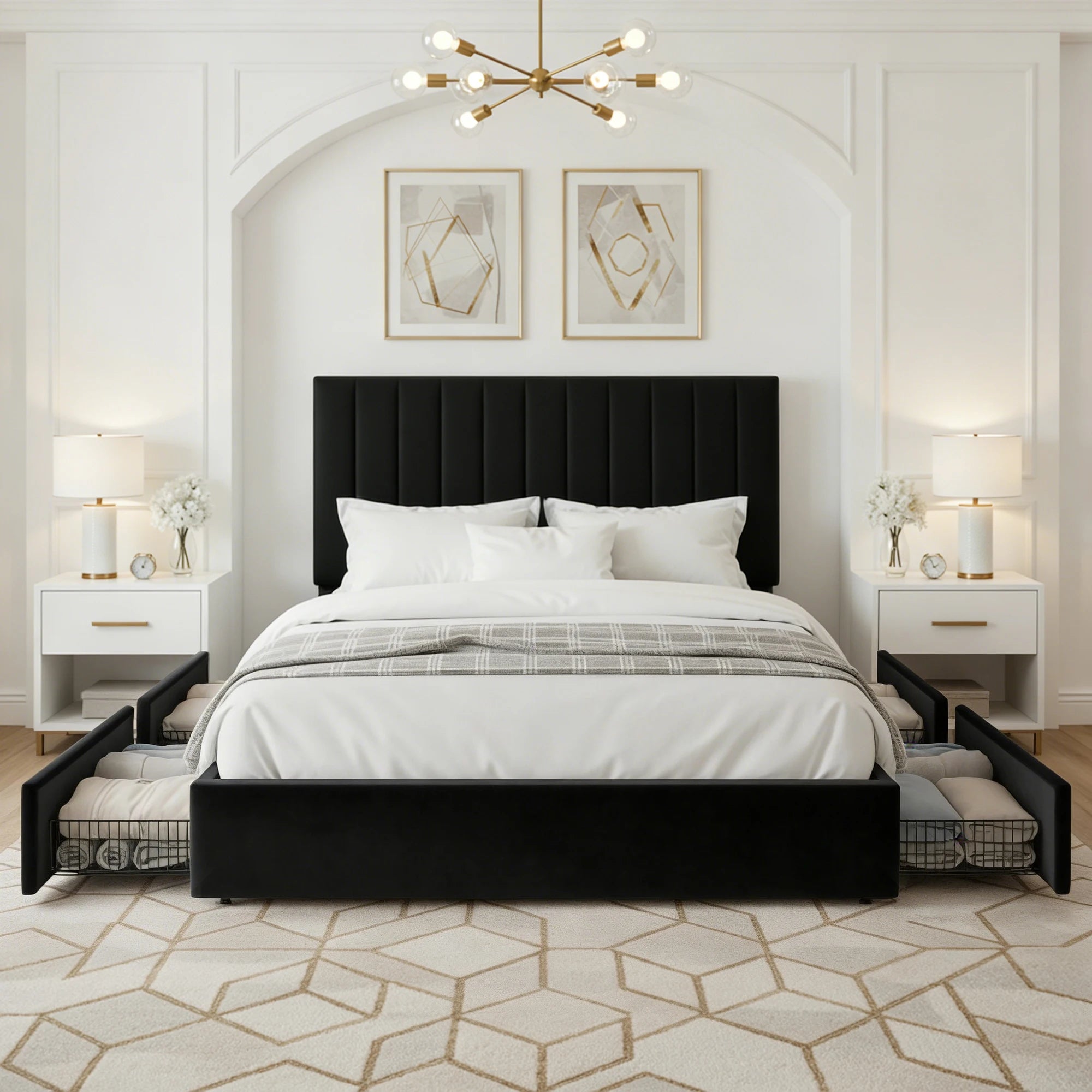 Velvet Storage Bed Frame with Adjustable Headboard