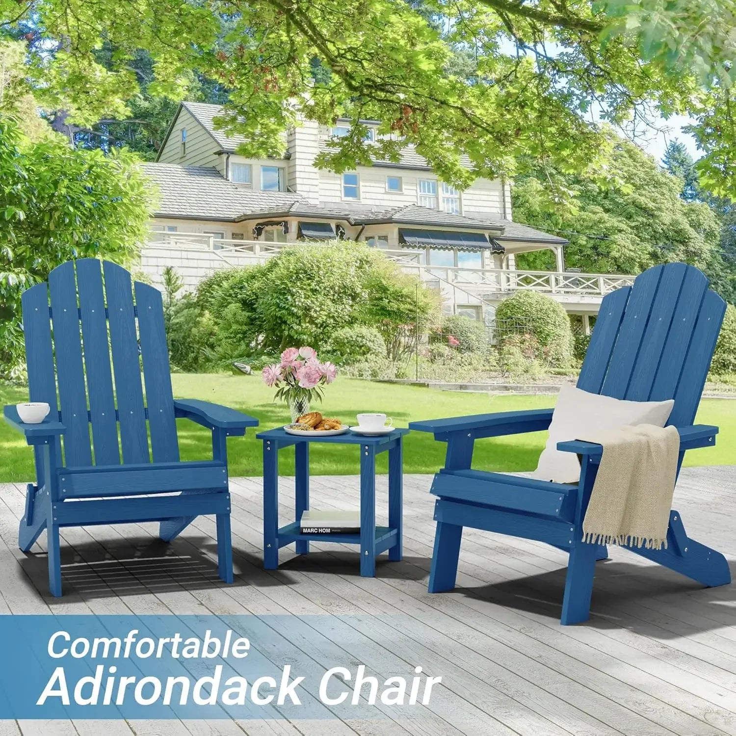 Set of 2 Folding Adirondack Chairs Outdoor Easy to Assemble Comfortable All Weather Patio Seating, Customized