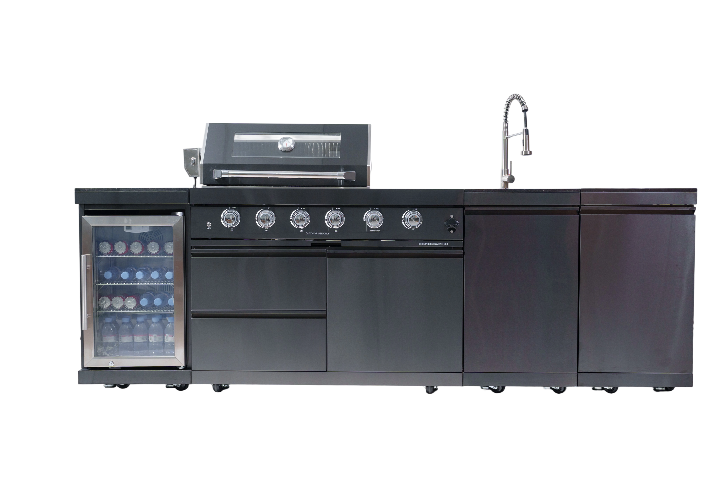 104" 4-Burner 72000 BTU Black Outdoor Kitchen Island Grill with Storage Cabinets & Drawers