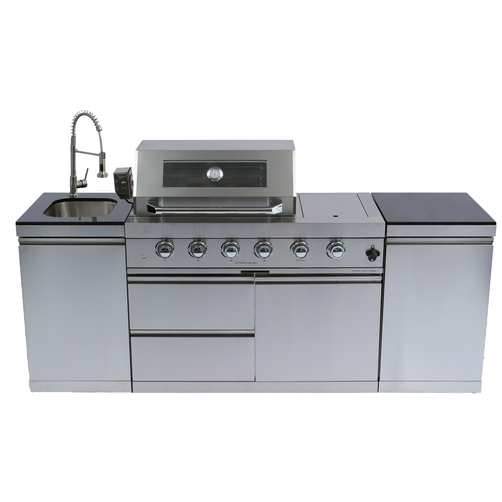 85" 4-Burner 72,000 BTU Silver Outdoor Kitchen Island Grill + Side Burner + Storage Cabinets & Drawers